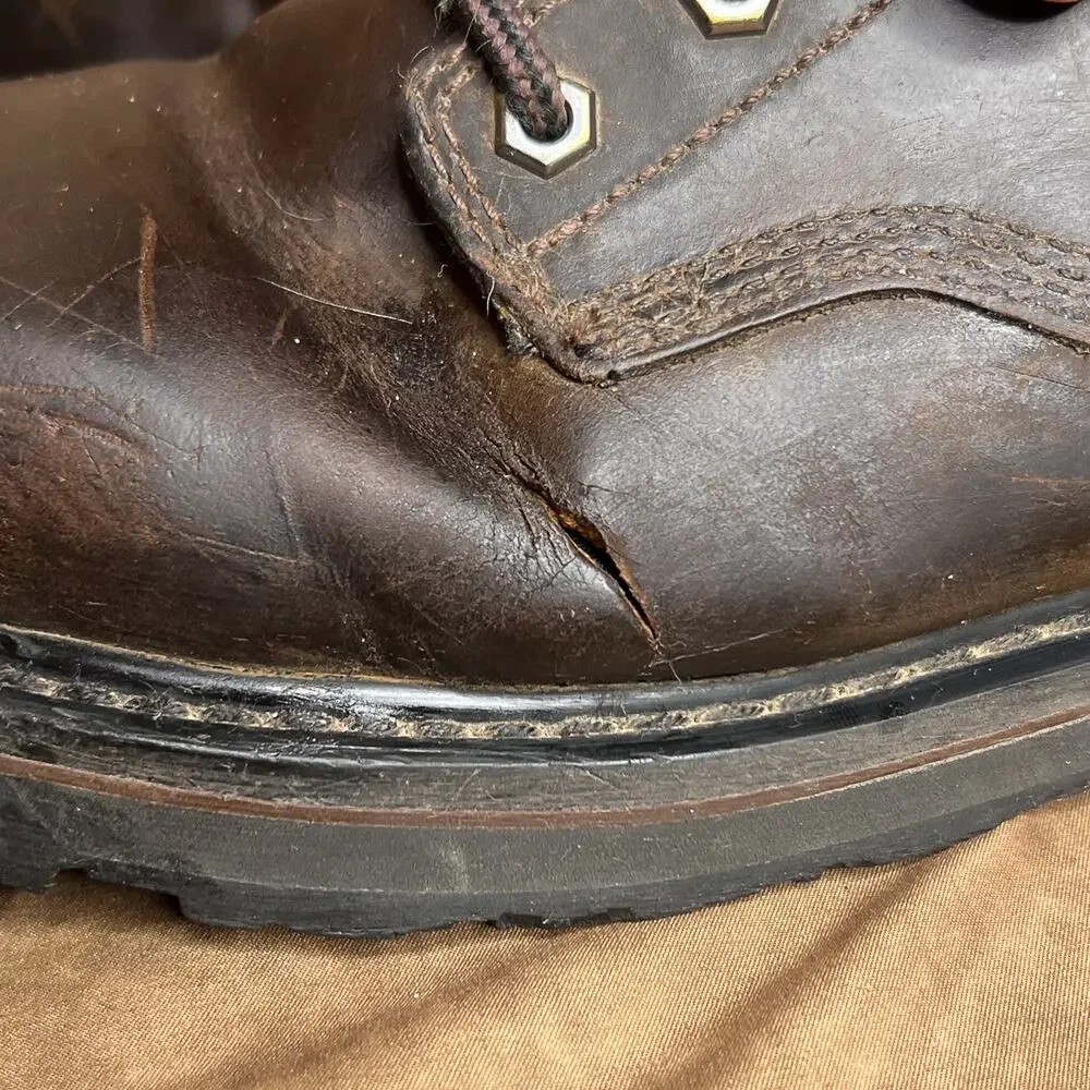 Timberland Pro Ankle Lace Up Boot Soft Toe Dark Brown Lug Sole Tread Distressed